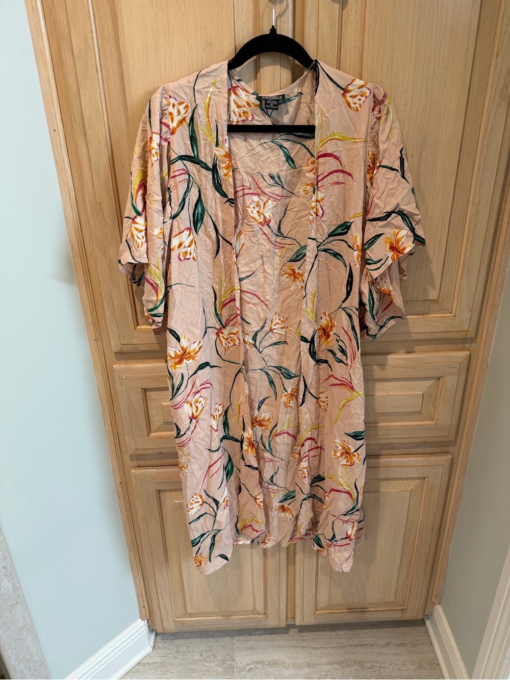 Angie Floral Open Kimono in Cream with Green & Yellow Accents